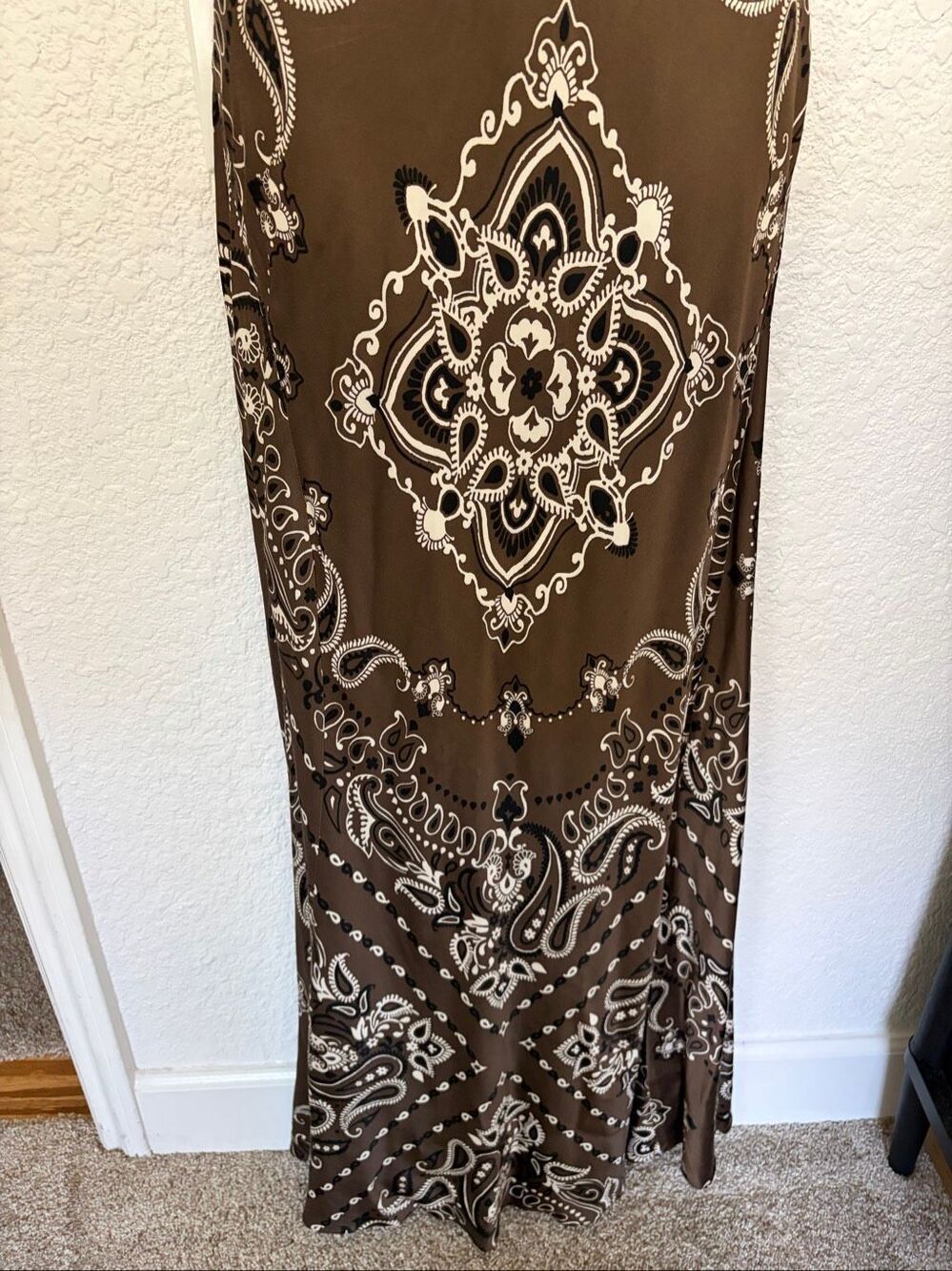 Sandro Bandana Print Slip Maxi Dress Brown | Size 40 / US 8 - Picture 8 of 13